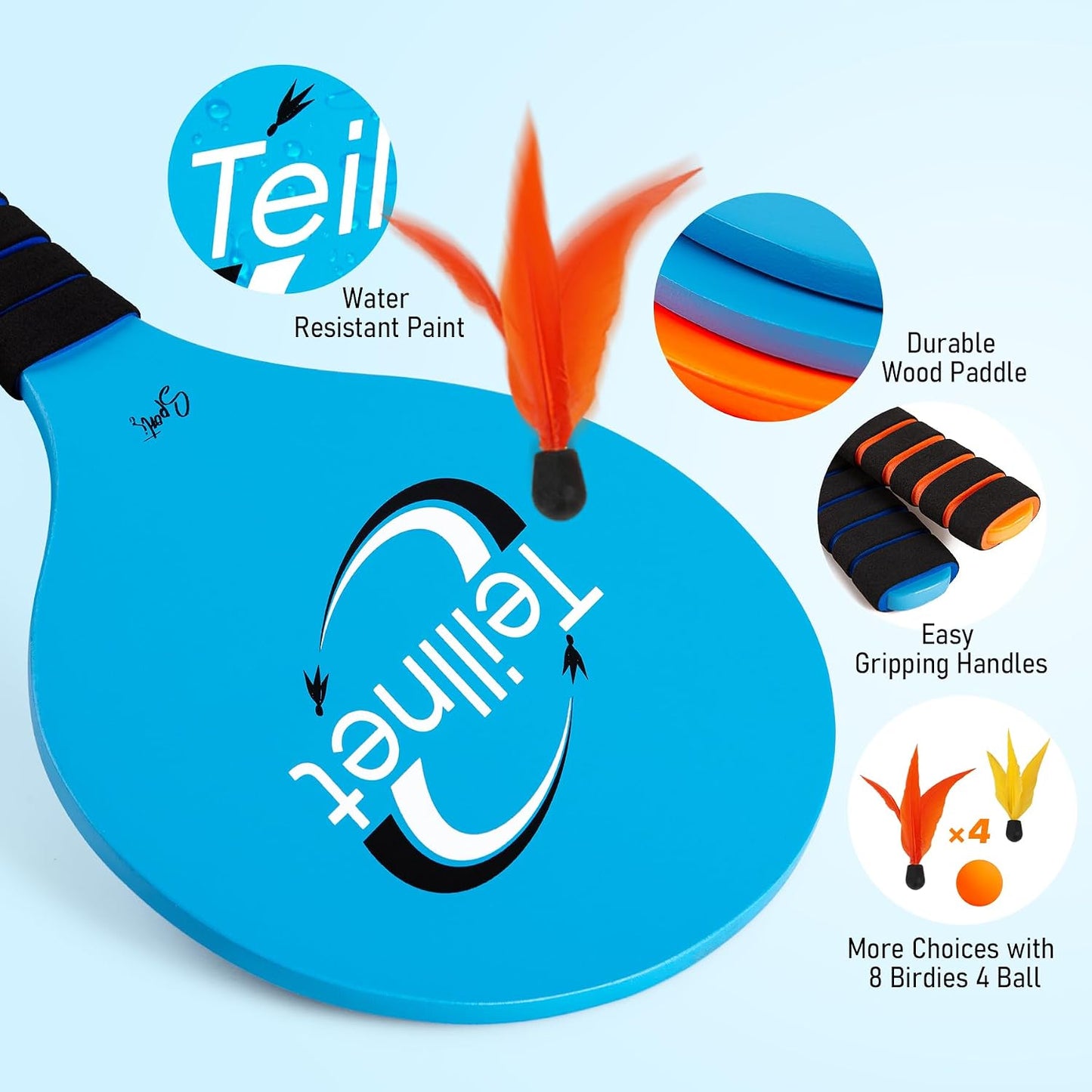 Set pelotas remo playa bádminton 4 raquetas deporte