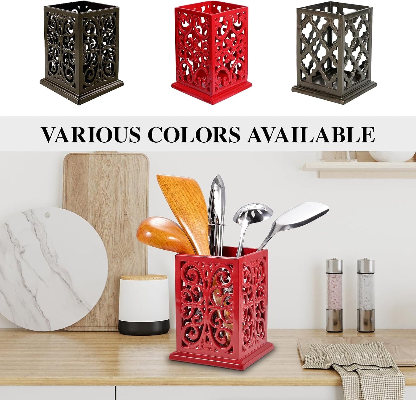 Soporte utensilios hierro fundido color rojo clásico