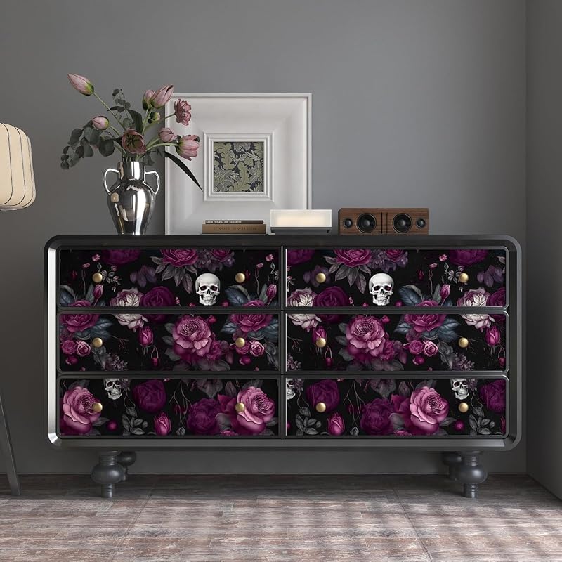 Papel tapiz floral negro autoadhesivo para cajones gabinetes
