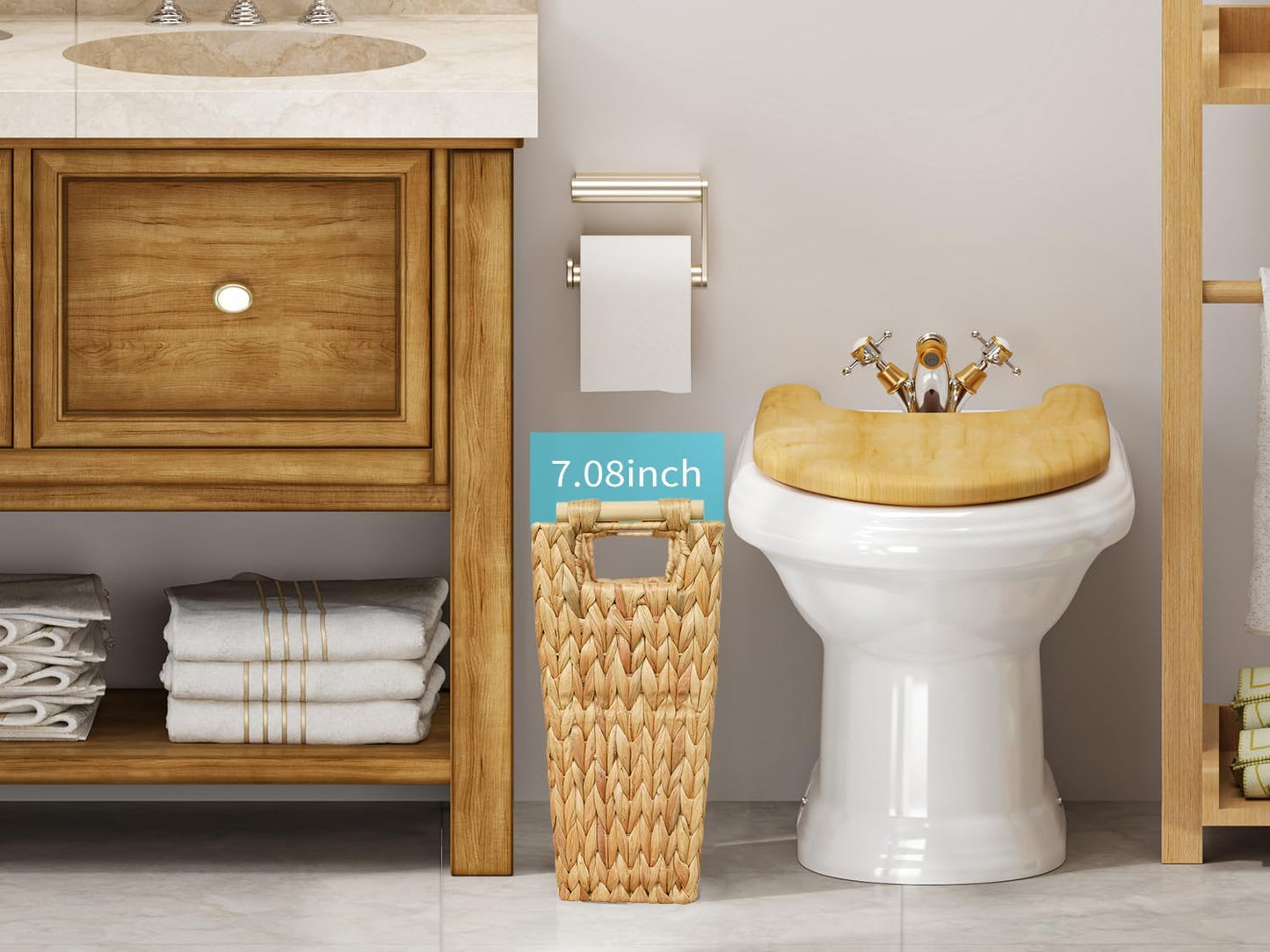 Papelera mimbre asa madera estilo rústico 6gal