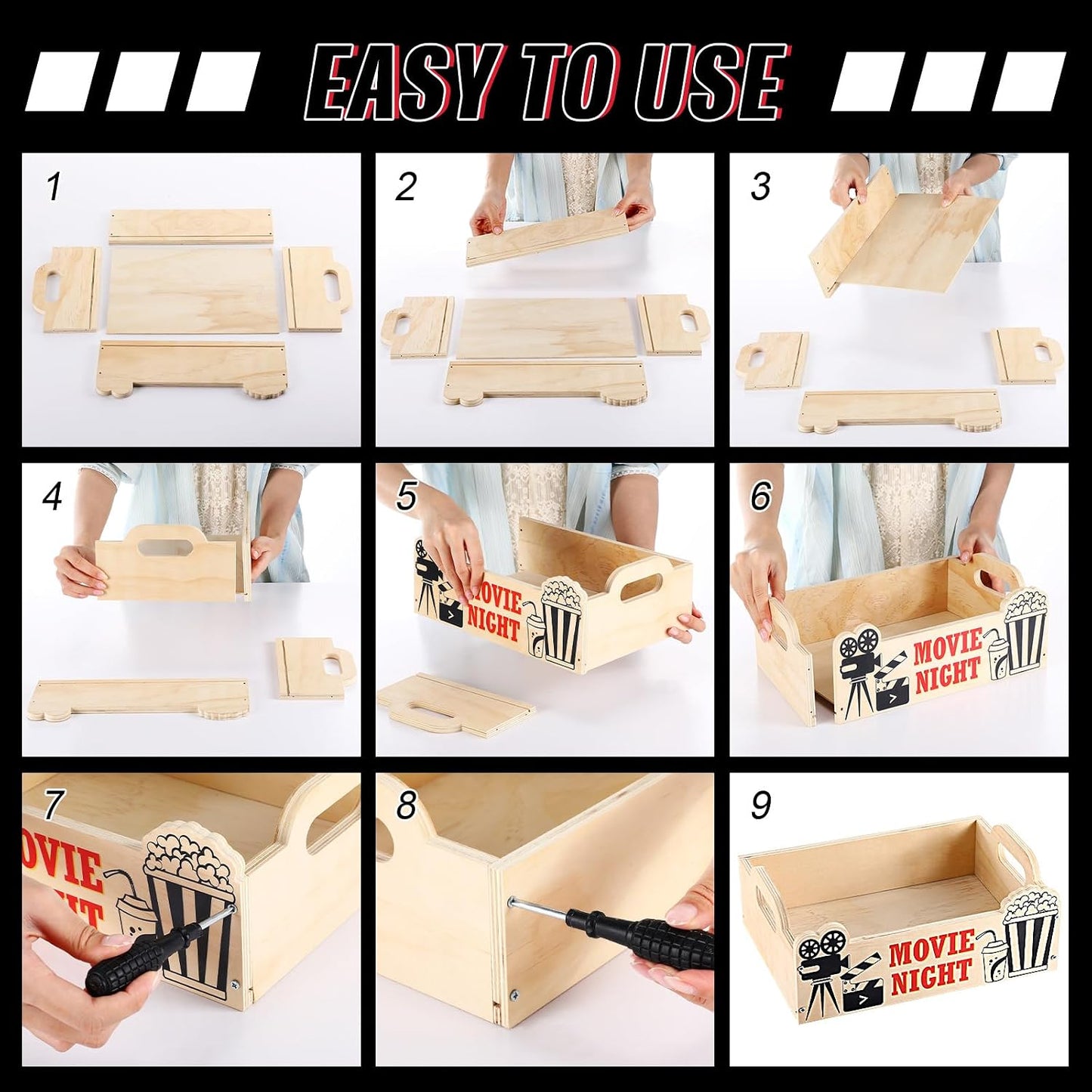 2 Pzas Cesta Snacks Madera con Asa Reutiliz. 11x7.9x3.7pulg