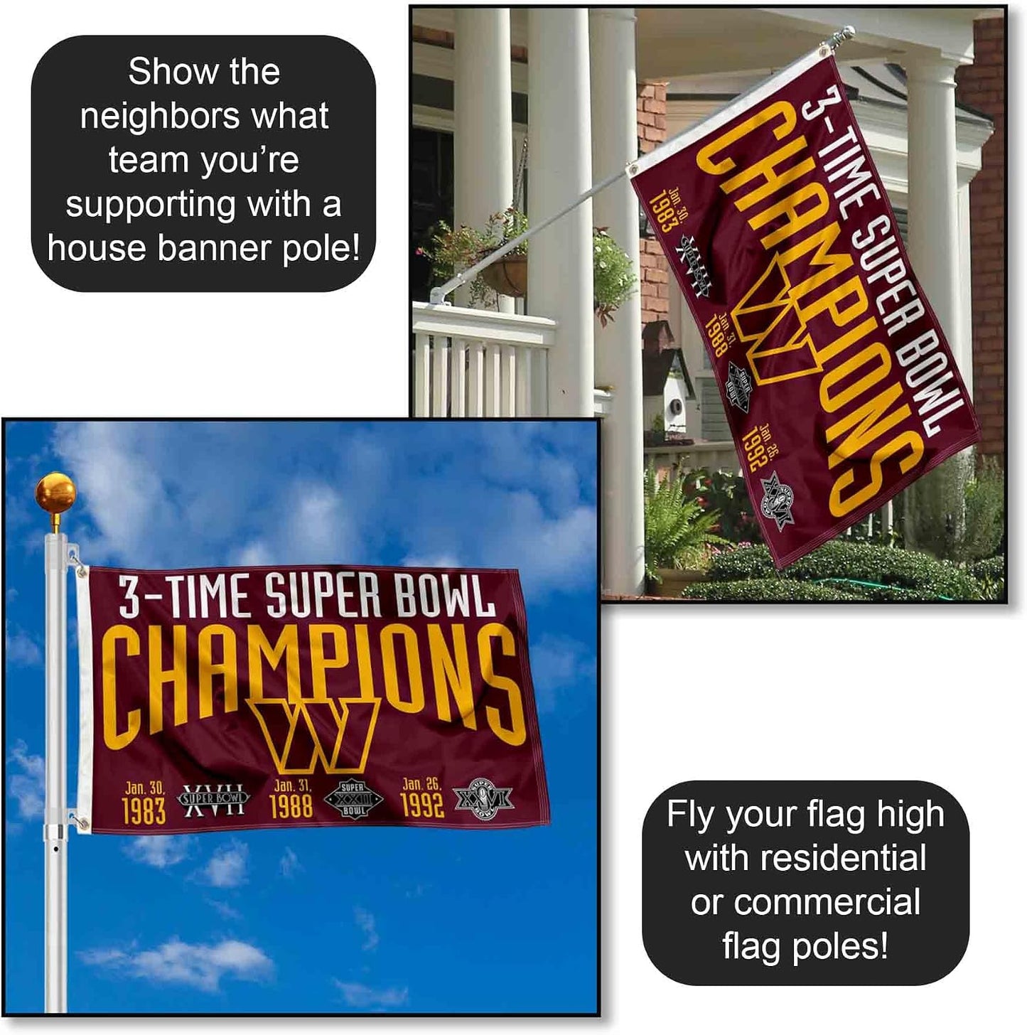Bandera campeones Super Bowl 3x5pies interiores exteriores