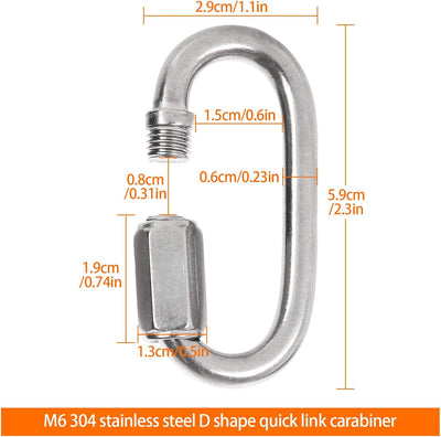 20 Eslabones Cadena Acero Inox M6 Conector Campamento