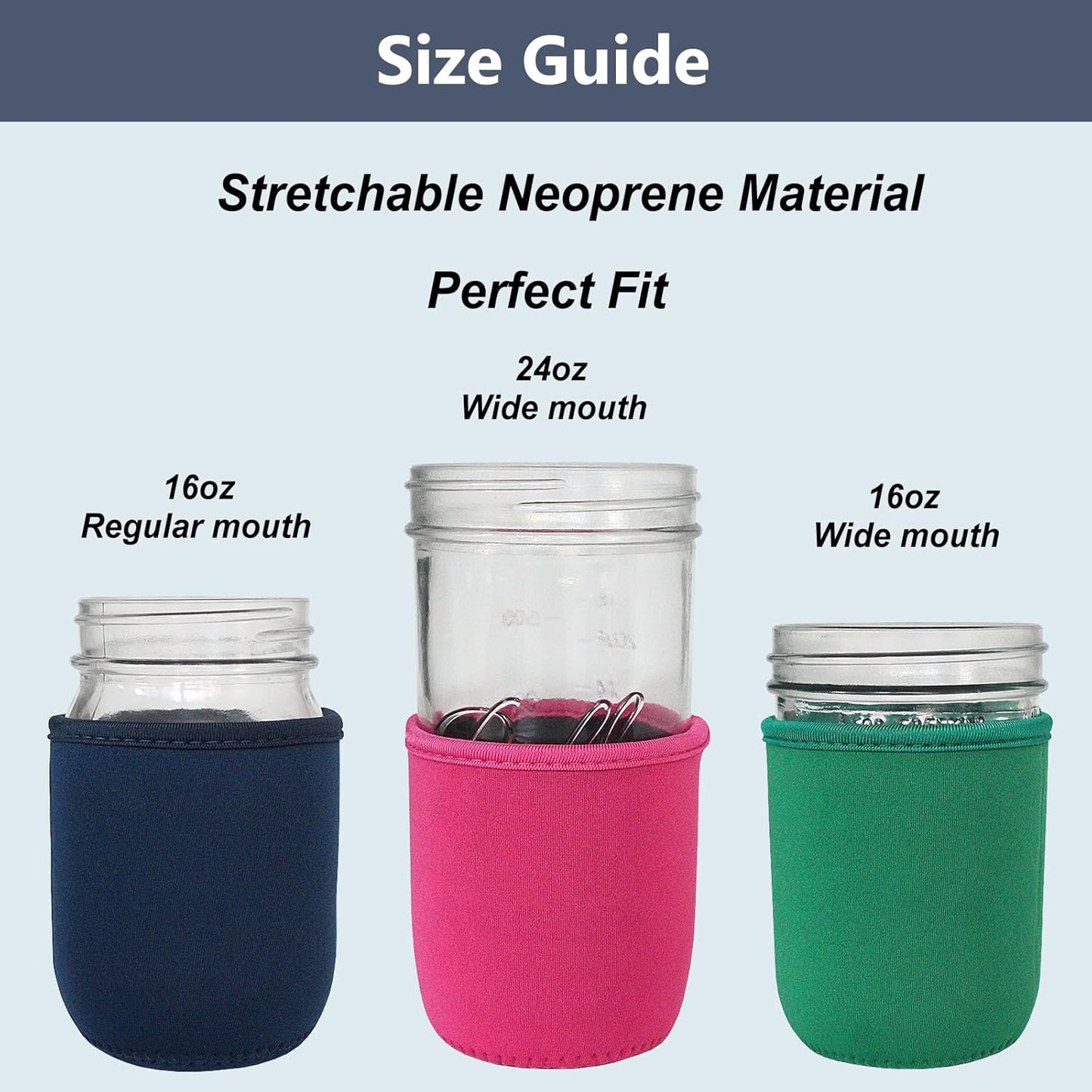 4 Fundas Neopreno Aisladas para Tarro Mason 16oz y 24oz