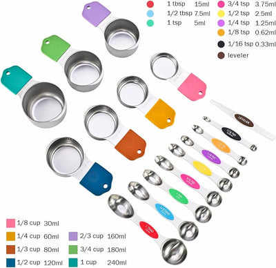 Set 7 Tazas y Cucharas Medidoras Magnéticas Acero Inox 18/8
