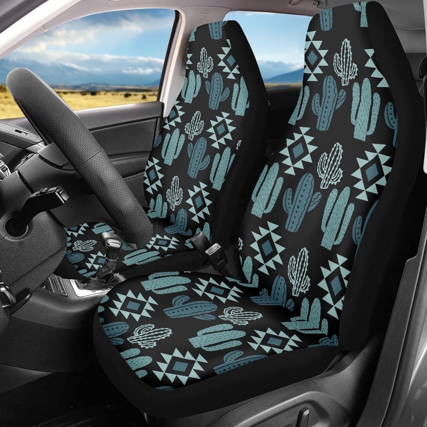 Set 10 Pzas Fundas Asiento Coche Estampado Cactus Verde