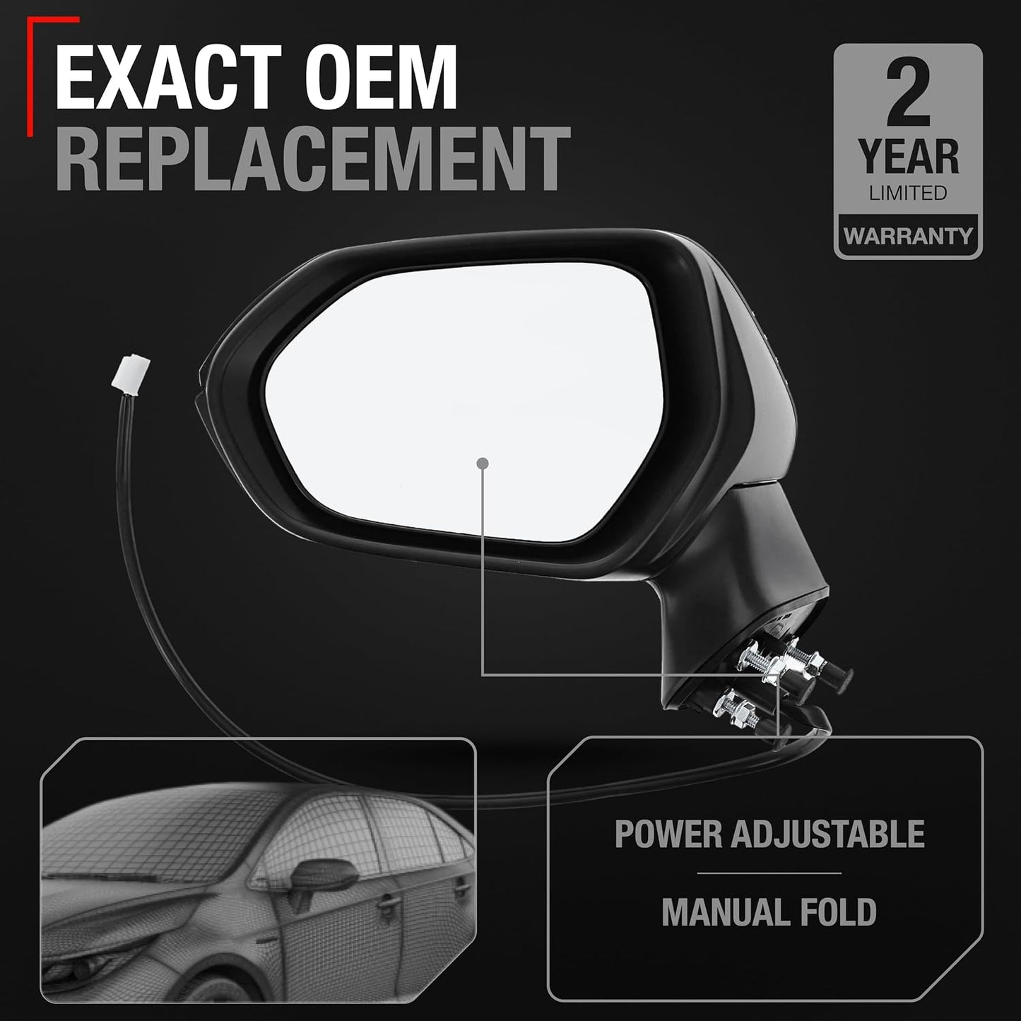 Espejo lateral eléctrico Toyota Corolla 20-24 Negro
