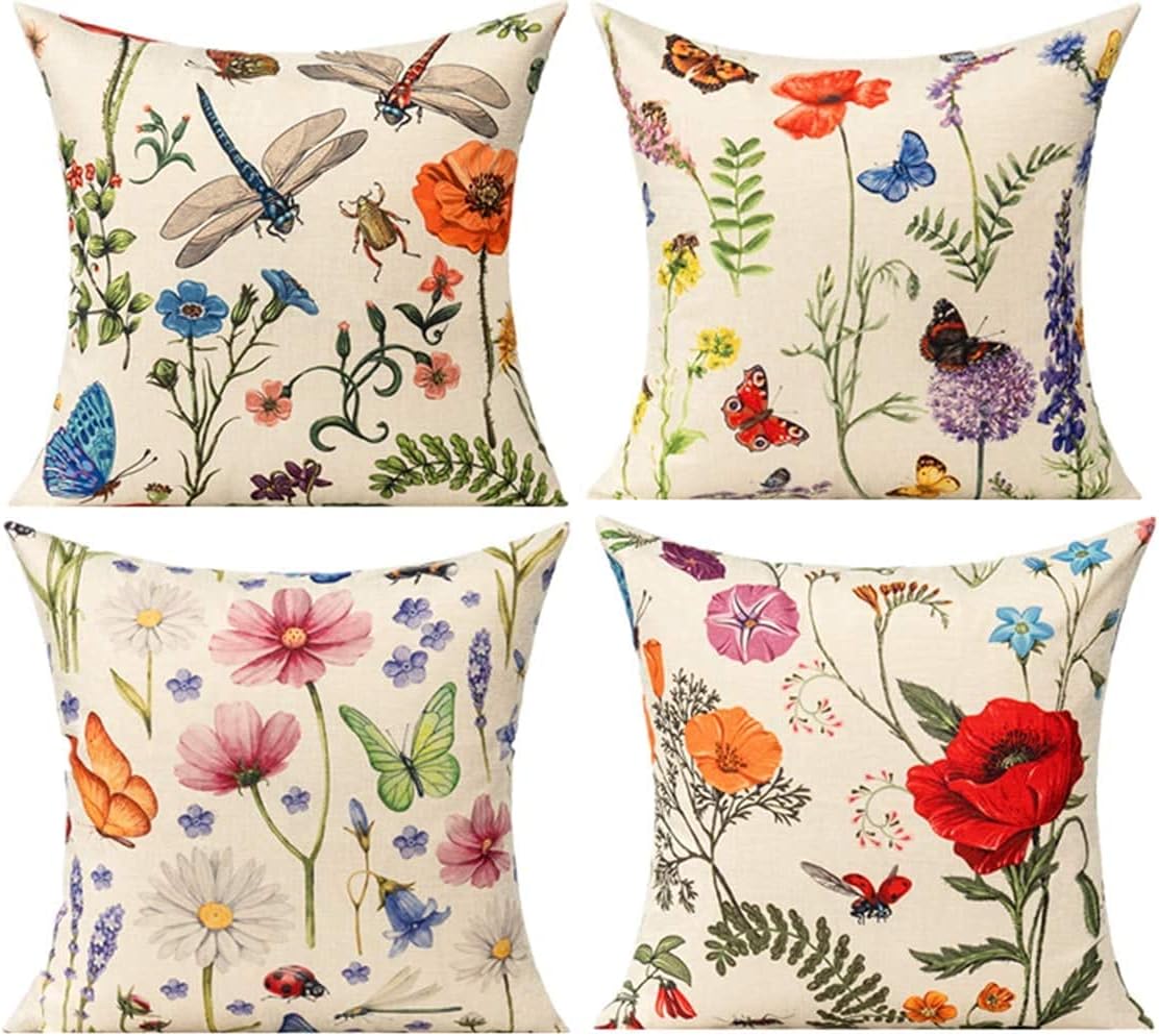 4 Pzas Fundas Almohada Exterior 26x26pulg Flores Jardín