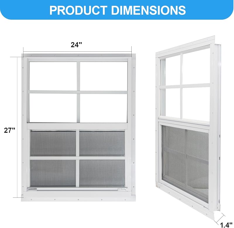 2 Ventanas Cobertizo 24x27pulg Vidrio Templado Fibra