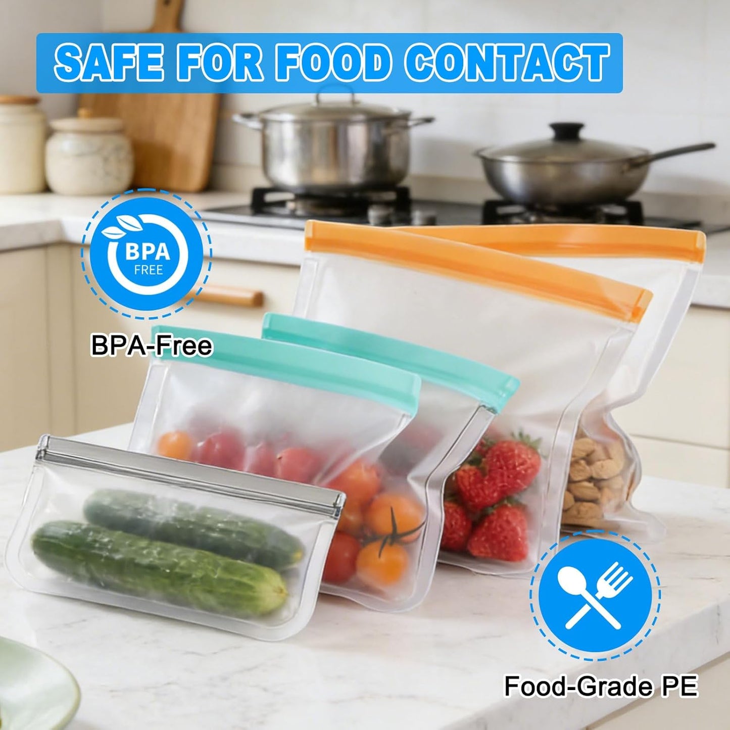 Paquete de 10 bolsas reutilizables para alimentos congelados y lavavajillas
