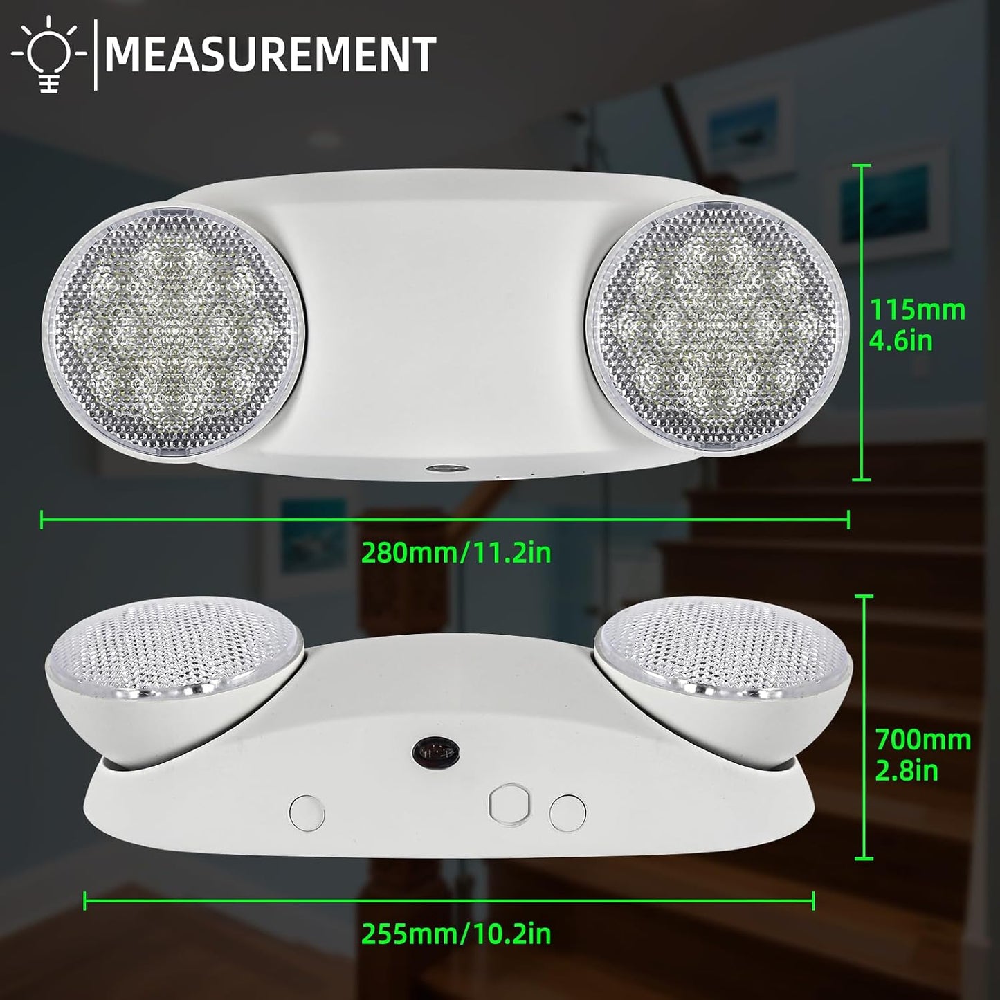 Luz emergencia con batería UL 120/277V CA 2 cabezales
