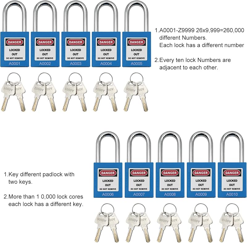 Candados Loto 10 llaves diferentes seguros azul