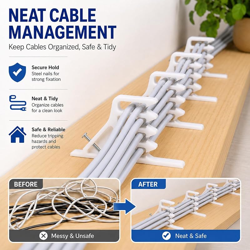 200 Pzas Grapas Multi-Cable con Clavos Acero Blanco