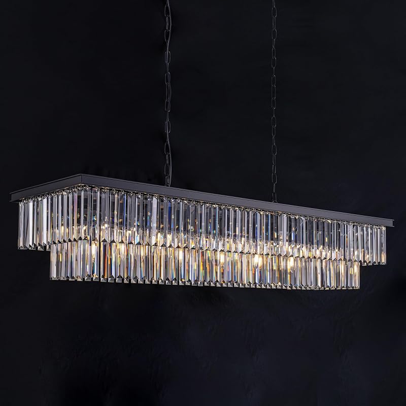 Candelabro cristal negro 57pulg 13 luces para cocina