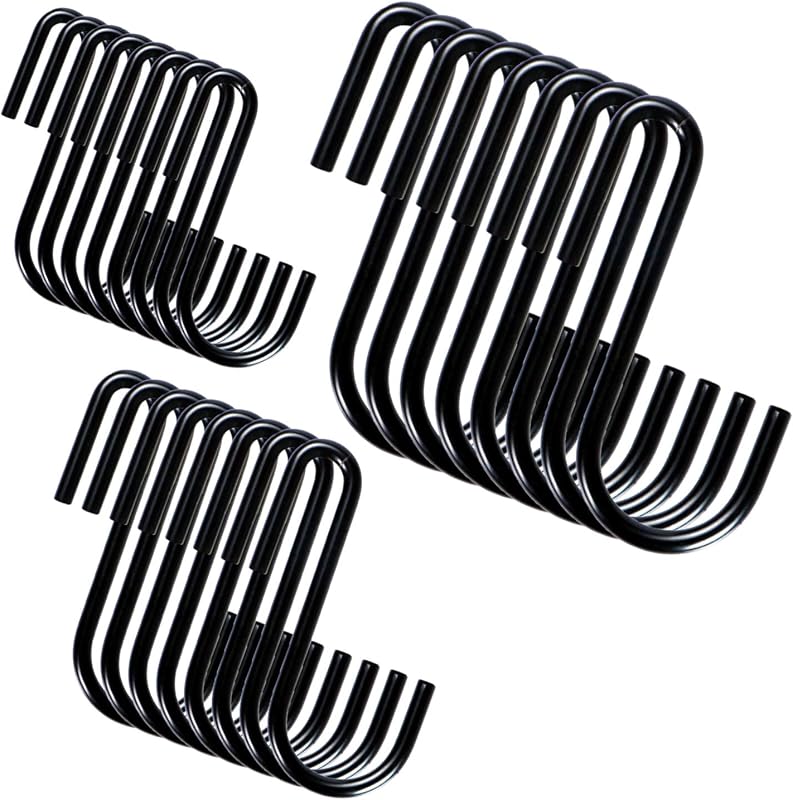 24 Pzas Ganchos en S Negro 2.4x3" para Cocina Baño