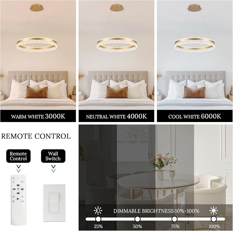 Candelabro Led Cristal Dorado 23.6pulg Regulable