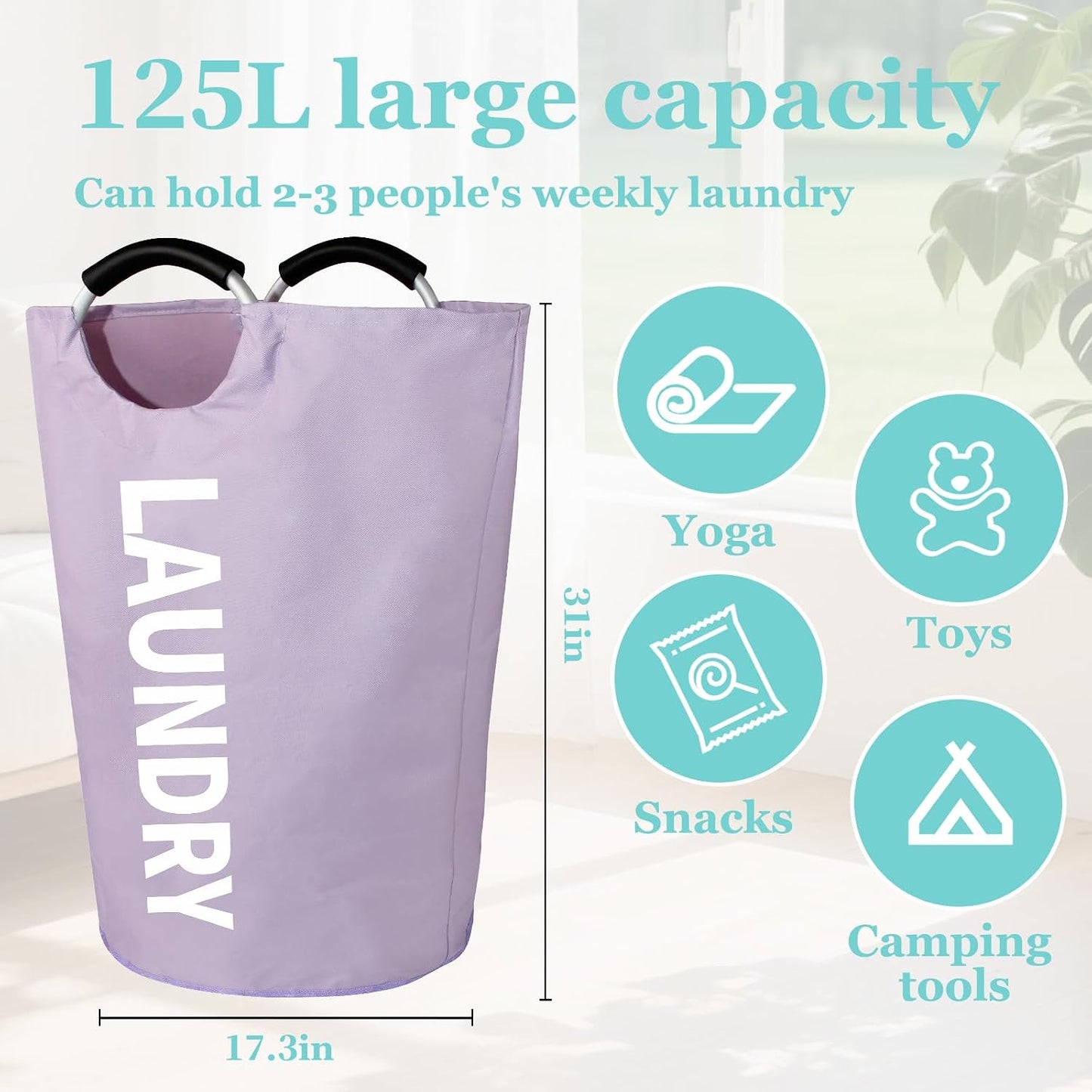 Cesta lavandería plegable 115L tela morado dormitorio