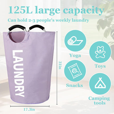 Cesta lavandería plegable 115L tela morado dormitorio