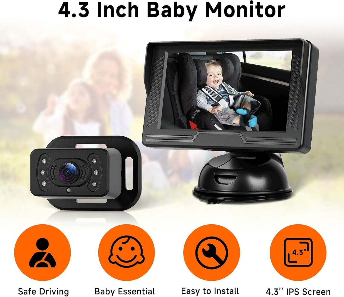 Cámara coche bebé HD 4.3pulg visión nocturna ajustable