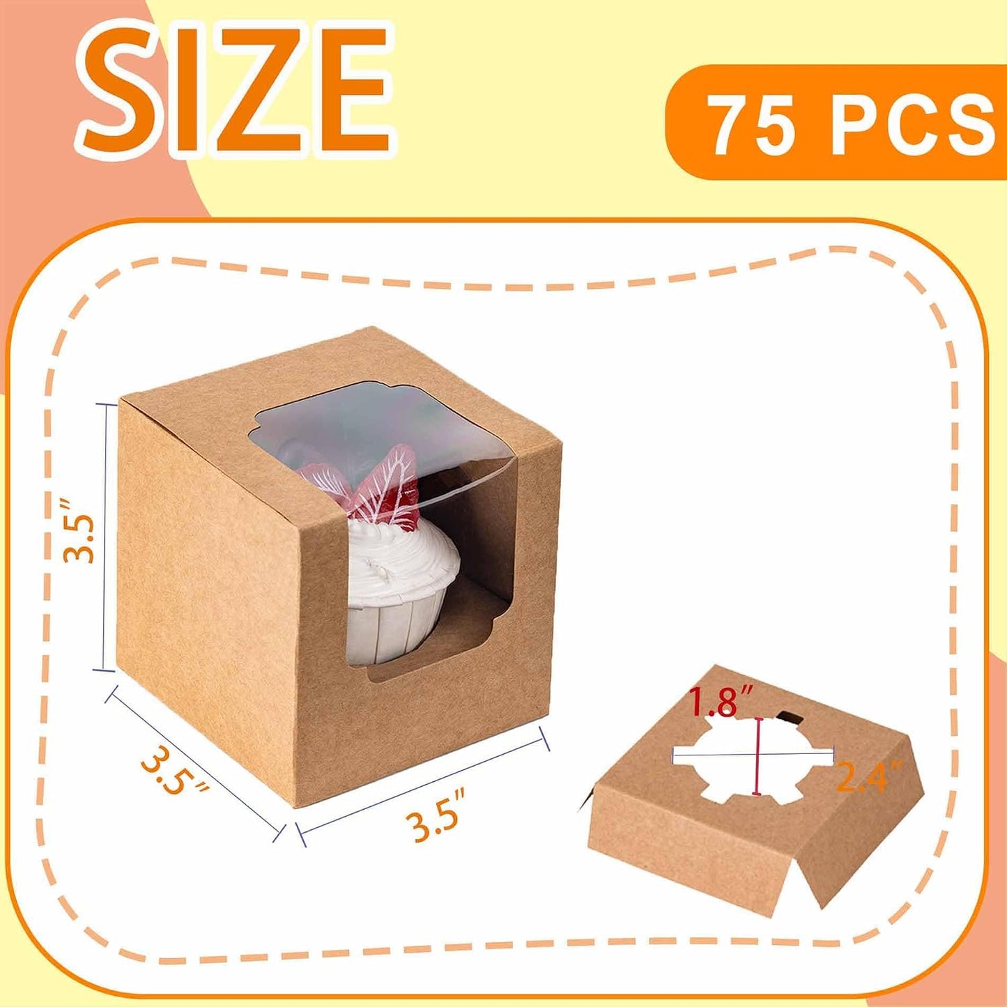 75 Cajas Cupcakes Ventana Alimenticio Apilables Marrón