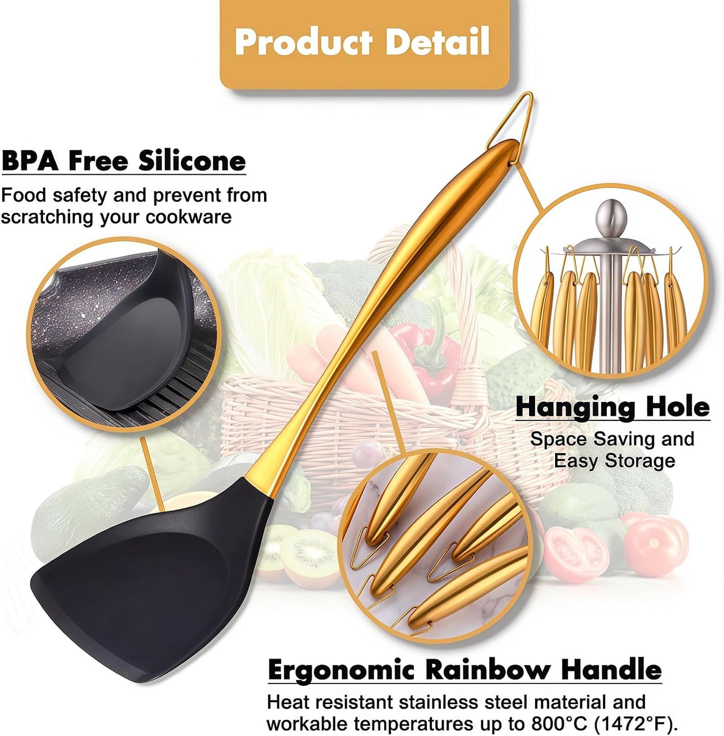 Set 17 Pzas Utensilios Silicón Antiadherente Giratorio