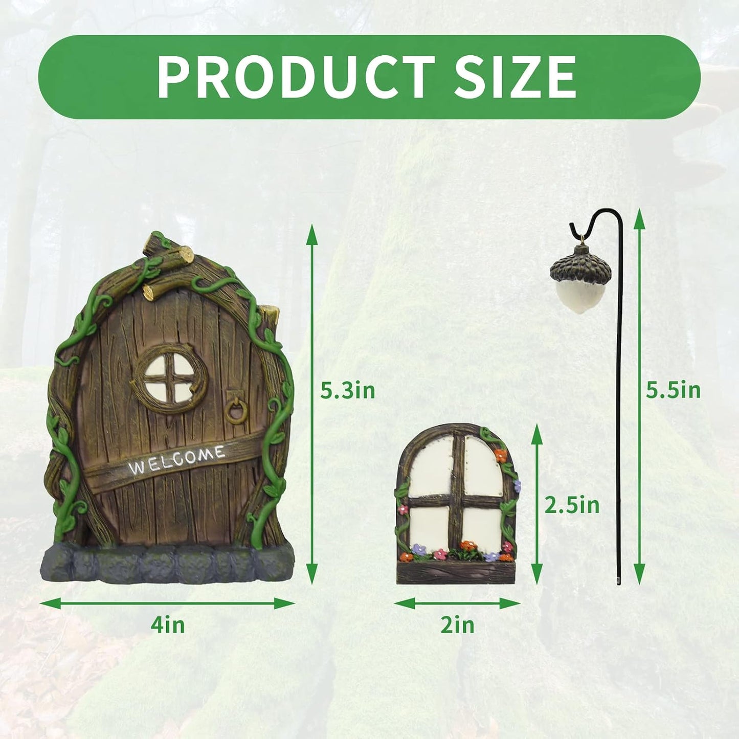 Puertas de hadas para árboles con lámpara decoración