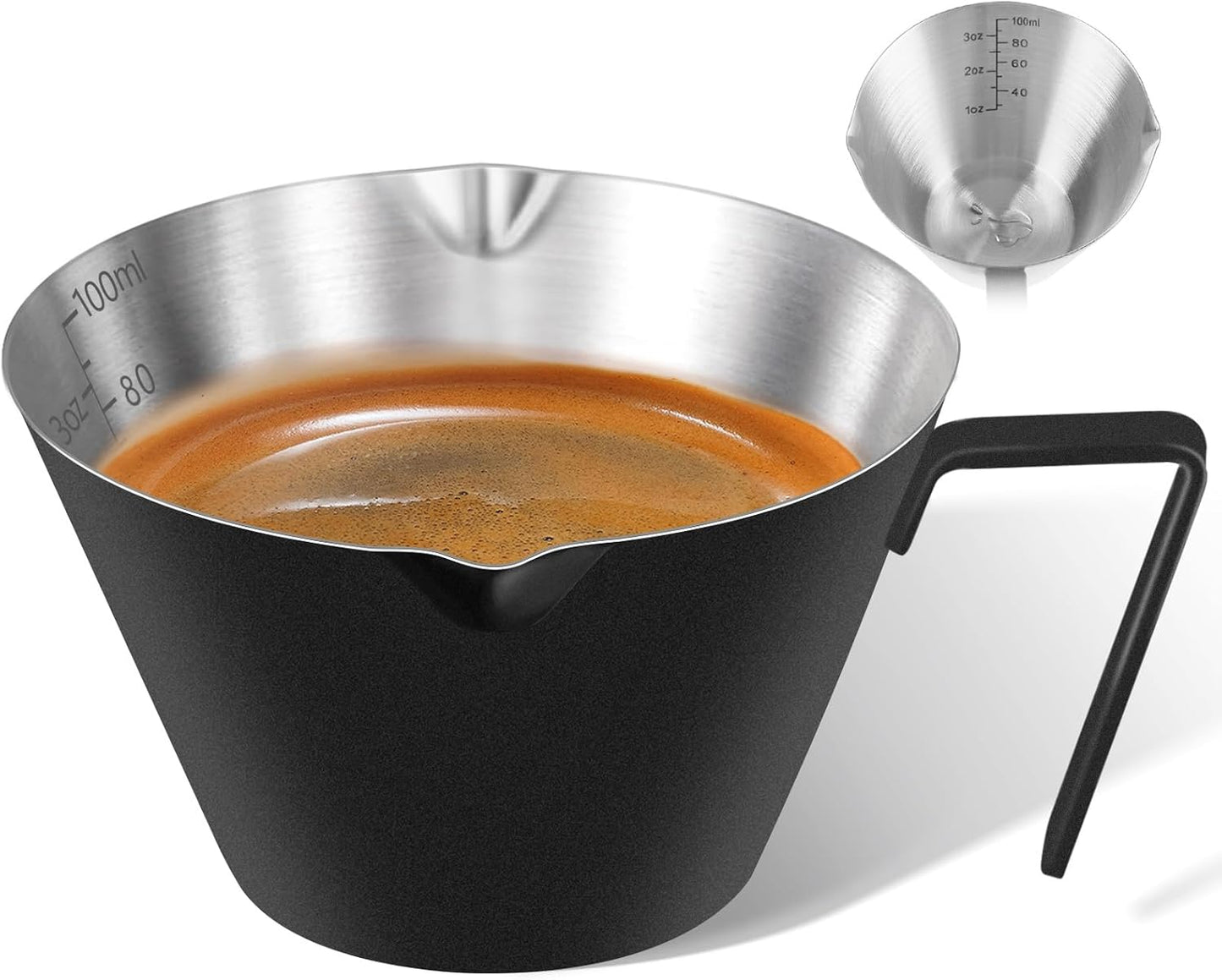 Taza café espresso acero inox doble boquilla 3.4oz negro