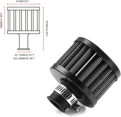 Filtro aire 0.472pulg Turbo Vent coche motocicleta