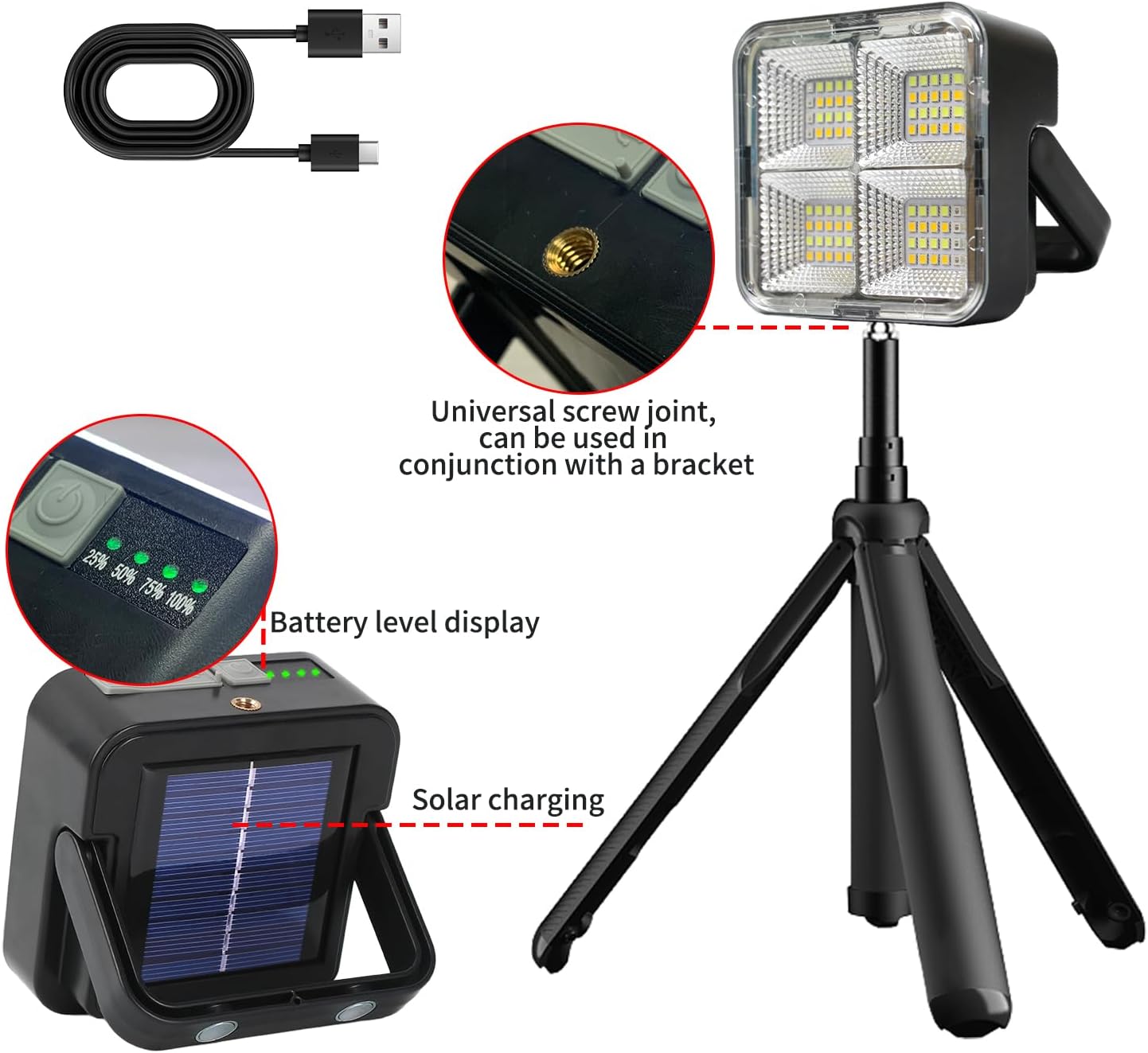 Luz camping magnética recargable 2en1 con soporte