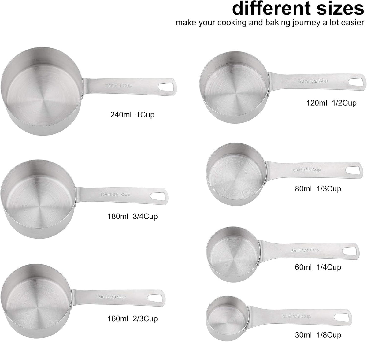 Set 7 Tazas y 8 Cucharas Acero Inox 18/8 con Nivelador