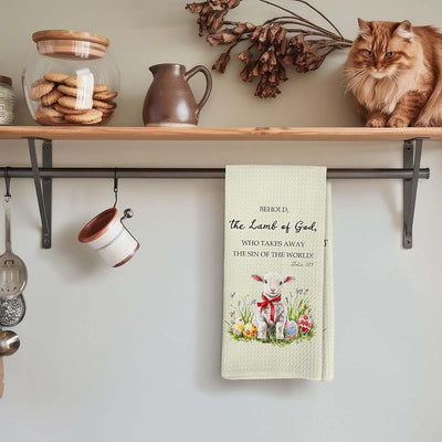 Toallas cocina cristianas con texto Behold the Lamb of God