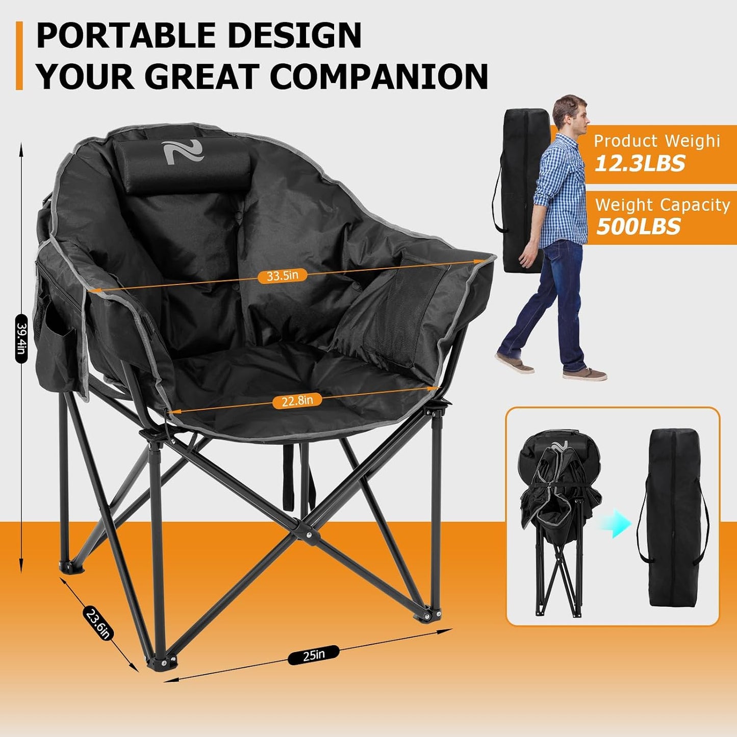 Silla camping plegable con calefacción redonda 3 niveles
