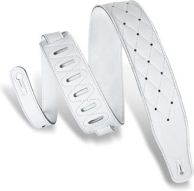 Correa guitarra cuero 2.5pulg diseño copetudo blanco