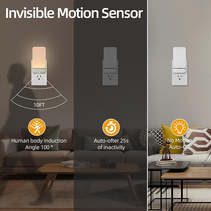 Luces nocturnas sensor movimiento pack 4 dormitorio baño