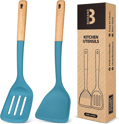 Set espátula silicona wok asas madera sin BPA