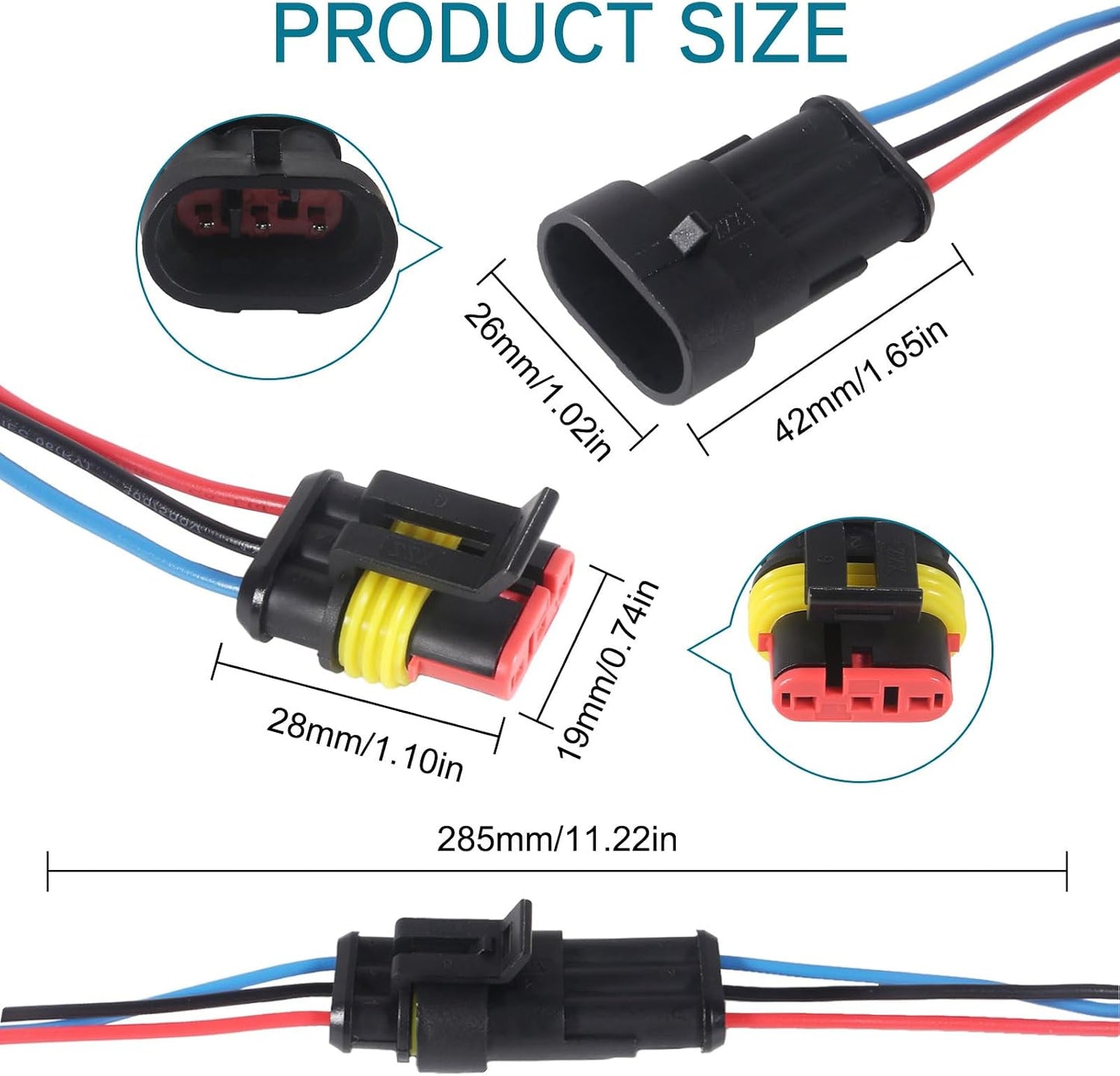Conector 3 pines automotriz resistente agua