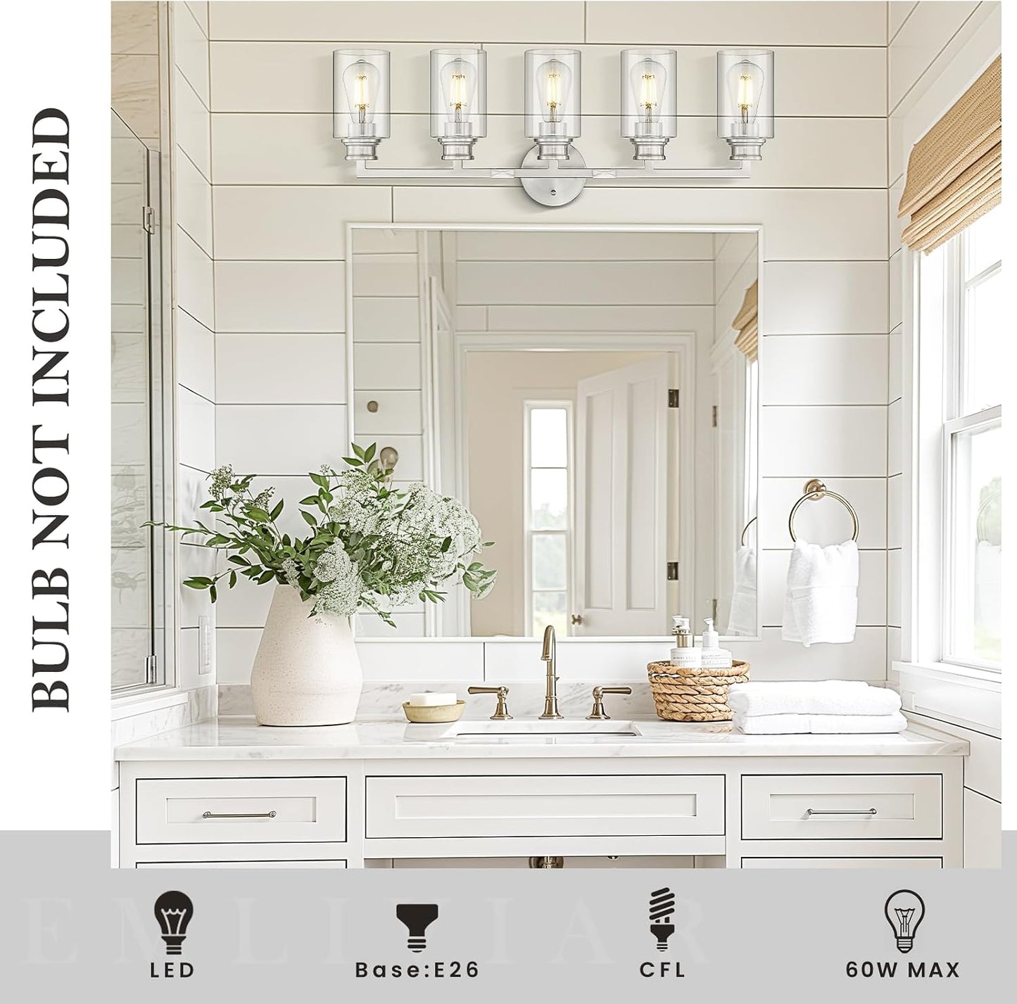 Lámpara tocador 5 luces níquel cepillado baño moderno