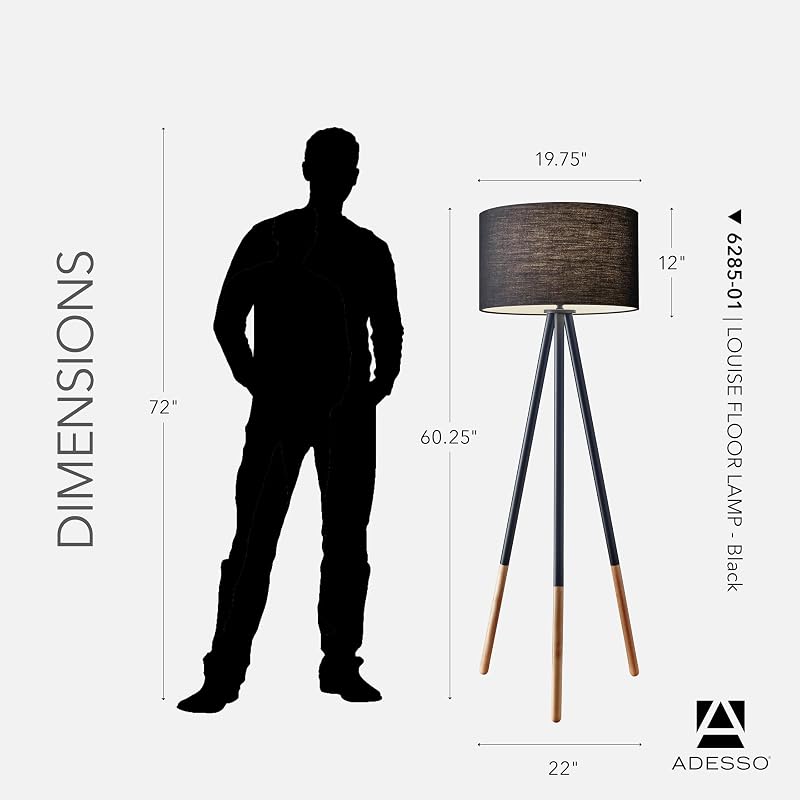 Lámpara pie 60.25in metal negro con puntas madera 150W