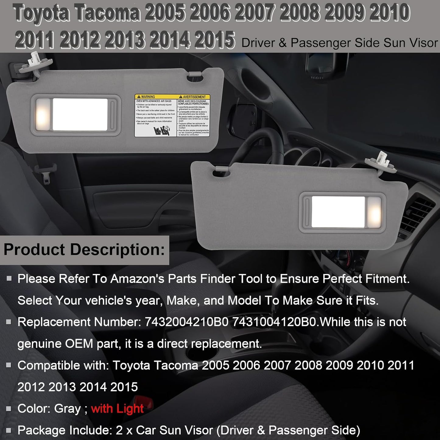Parasol con Luz para Toyota Tacoma 05-15 Color Gris