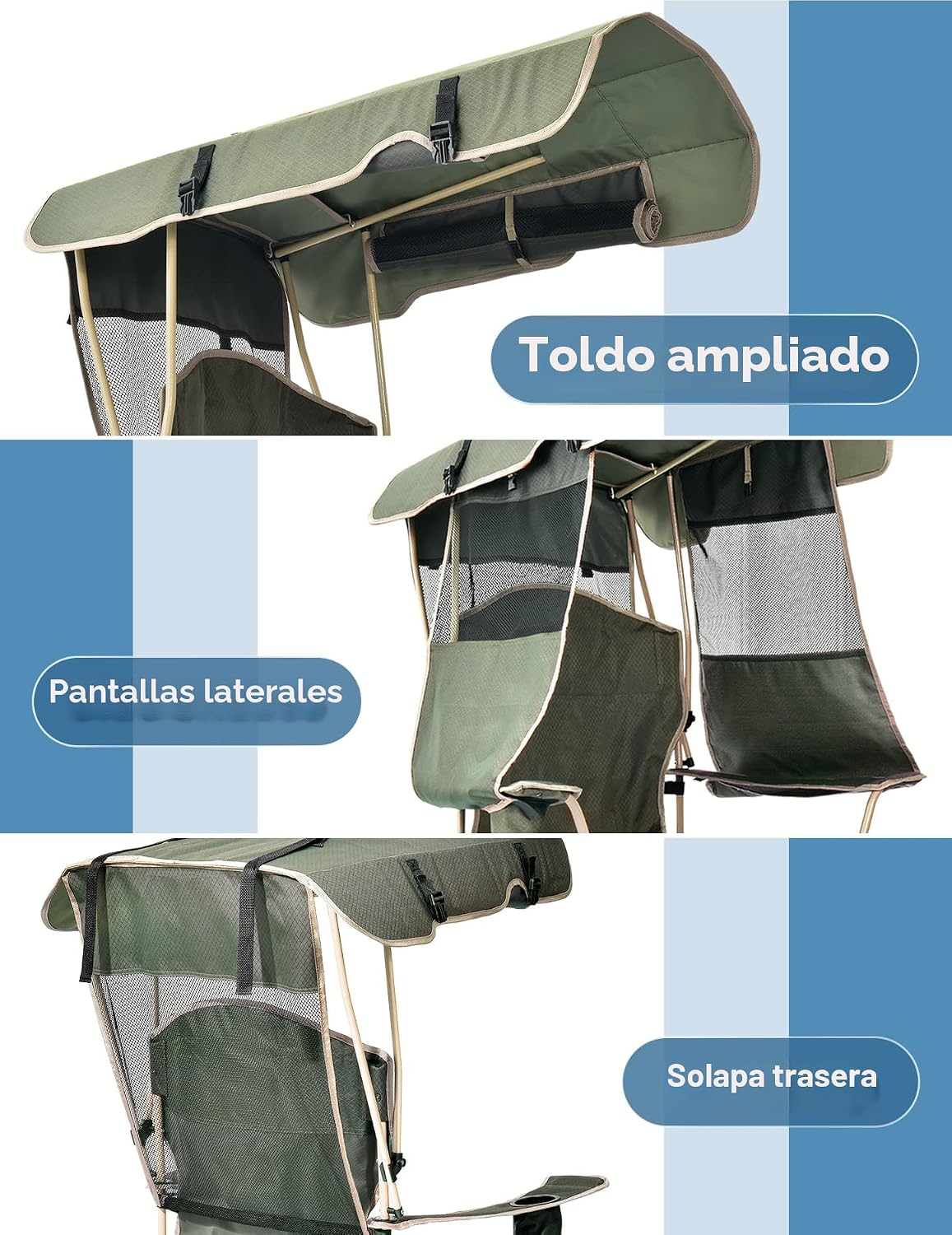 Silla camping con calefacción 3 niveles plegable soporta