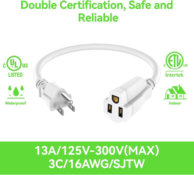 2 Pack Cable Extensión Eléctrica 6pulg 3 Puntas 16AWG
