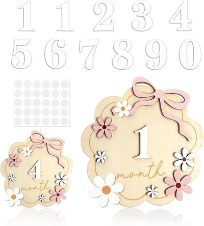 Tarjetas hitos bebé flor madera 11 números