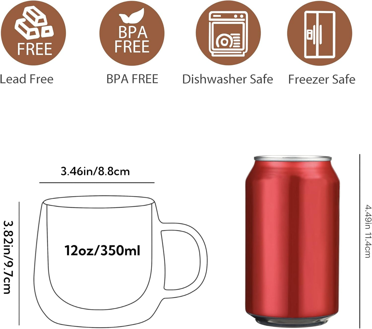 Tazas café vidrio doble pared 12oz set 4 transparentes con