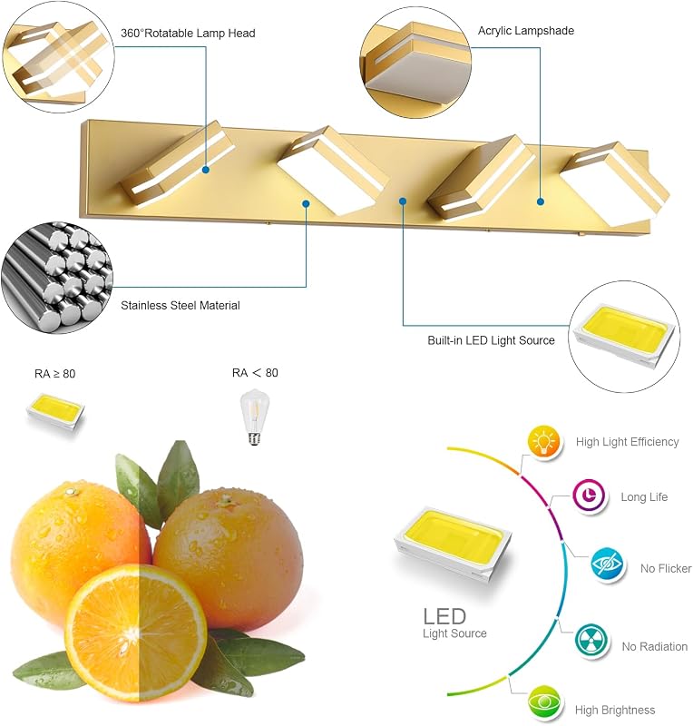 Lámpara LED tocador 30" 5CCT acrílico dorado mate