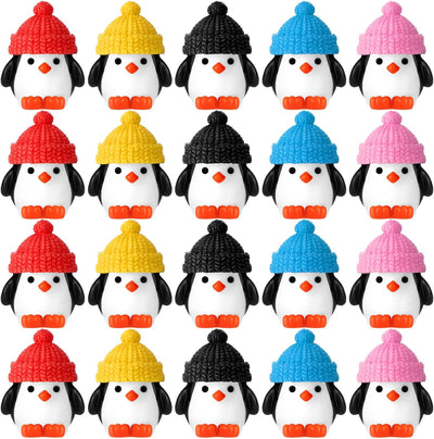 50 Pzas Figuras Pingüino Resina con Sombrero Decoración Fiesta