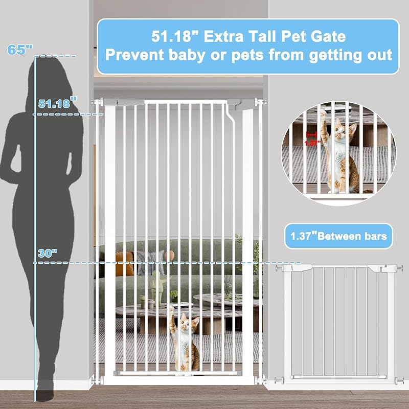 Puerta alta para gatos 51pulg cierre automático blanco