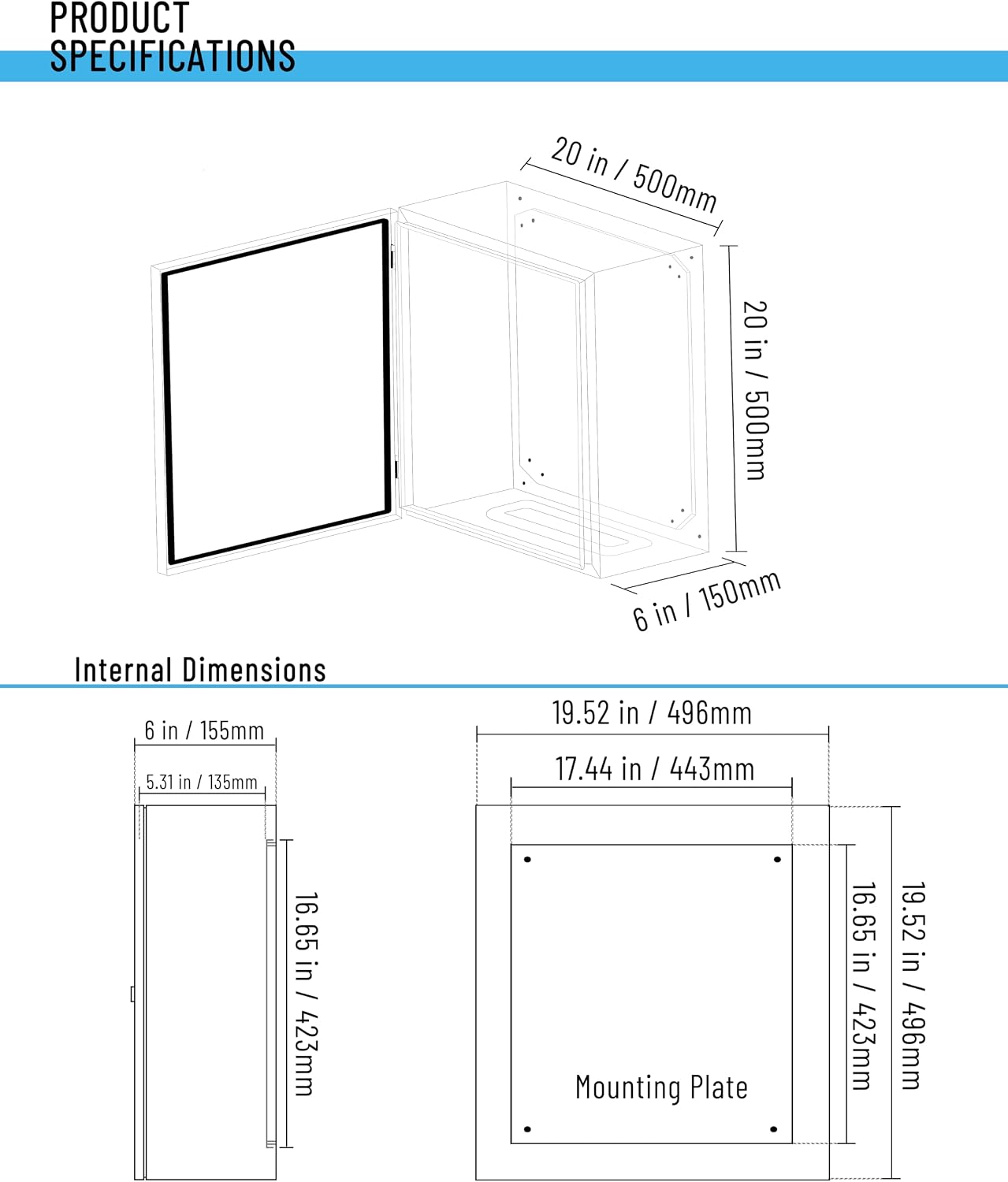 Caja eléctrica impermeable 20x20x6'' resistente al aire