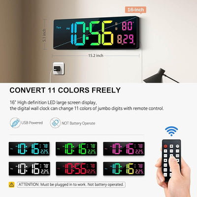 Reloj pared digital 16pulg RGB con luces nocturnas