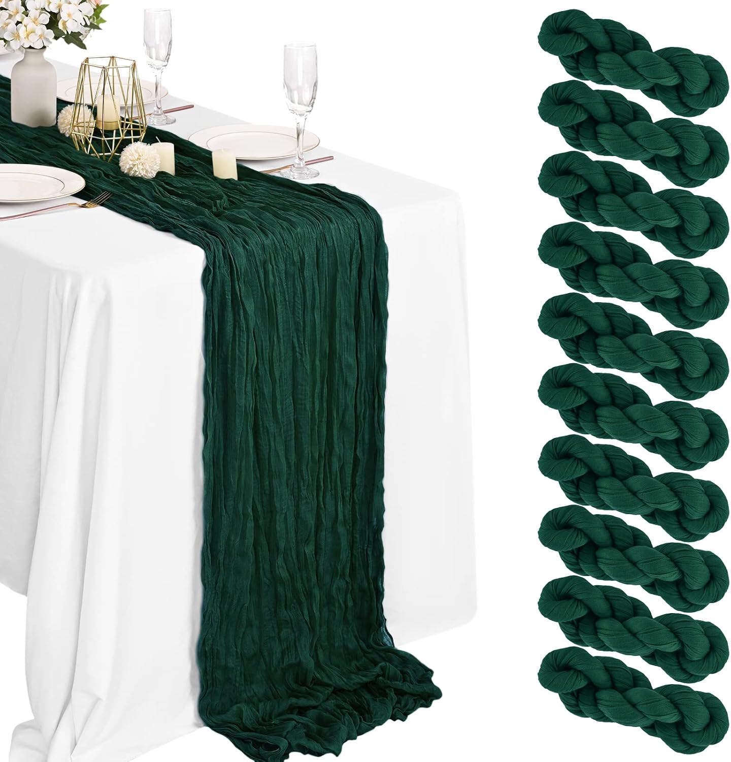 10 Camino Mesa Gasas Verdes 10x35pulg Boho Boda