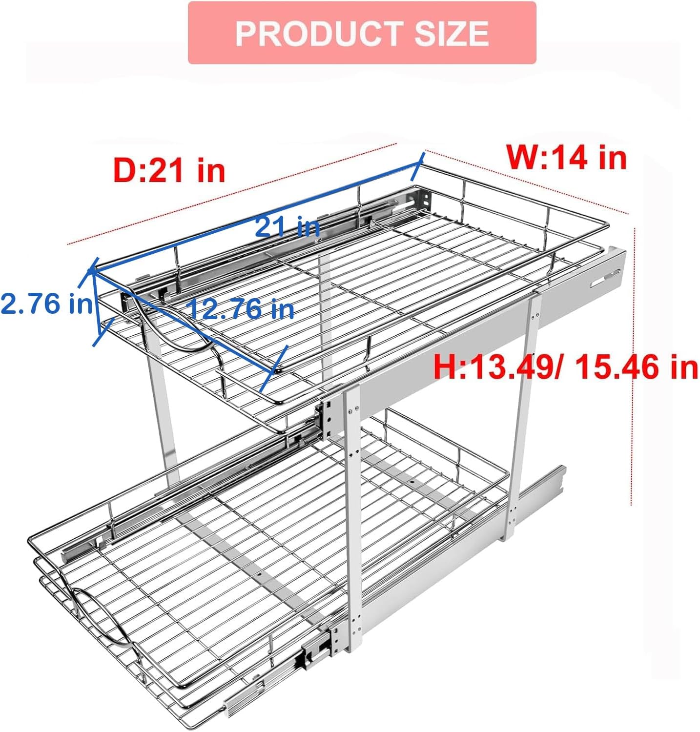 Organiz. gabinete 14x21" cajón 2 niveles cromado